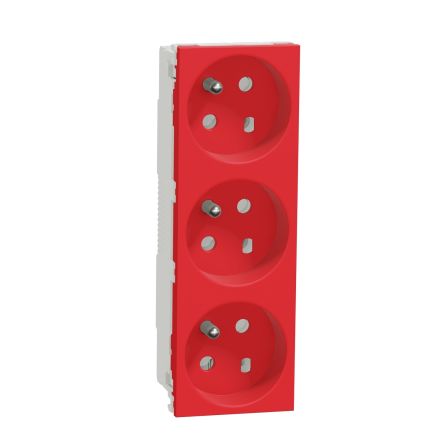 Schneider Electric, New Unica IP3X Red Flush Mount 2P+E Socket Socket, Rated At 16A, 250 V [NU307103T]; 276-2127
