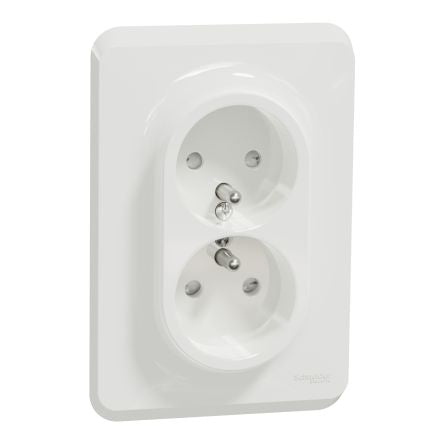 Schneider Electric, New Unica IP4X White Flush Mount 2P + E Vertical Socket Socket, Rated At 16A, 250 V [NU406918]; 276-2202