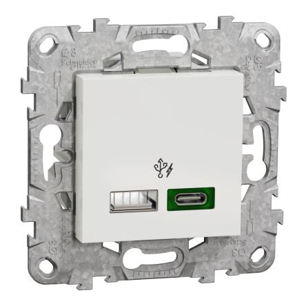 Schneider Electric White 2 Gang USB Socket, 1.5 A, 3 A, USB A, USB C, Indoor Use [NU501318]; 276-2208