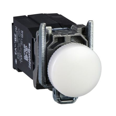 Schneider Electric, XB4, Flush Mount White LED Pilot Light, 22mm Cutout, IP66, IP67, IP69(IP69K), Round, 440 → [XB4BV8B1]; 276-2513