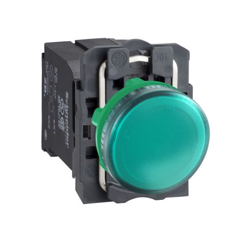 Schneider Electric, XB5, Flush Mount Green Incandescent Pilot Light, 22mm Cutout, IP66, IP67, IP69(IP69K), Round, 230 [XB5AV43]; 276-2601