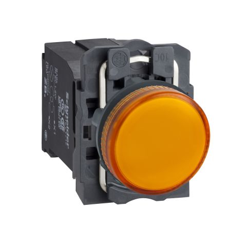 Schneider Electric, XB5, Flush Mount Orange Incandescent Pilot Light, 22mm Cutout, IP66, IP67, IP69(IP69K), Round, 230 [XB5AV45]; 276-2603