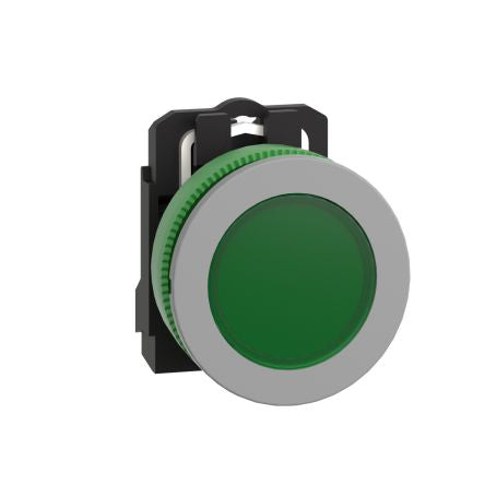 Schneider Electric, XB5F, Flush Mount Green LED Pilot Light, 30.5mm Cutout, IP66, IP67, Round, 24V ac/dc [XB5FVB3C0]; 276-2692