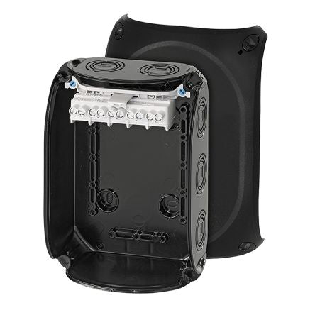 HENSEL KF Series Black Polycarbonate Terminal Box, IP66, IP67, IP69, 5 Terminals, 77 x 130 x 130mm [KF 1006 B]; 276-5396