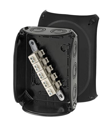 HENSEL KF Series Black Polycarbonate Terminal Box, IP66, IP67, IP69, 5 Terminals, 92 x 210 x 155mm [KF 1610 B]; 276-5398