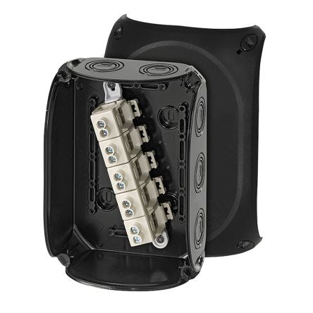 HENSEL KF Series Black Polycarbonate Terminal Box, IP66, IP67, IP69, 5 Terminals, 77 x 180 x 130mm [KF 1010 B]; 276-5469