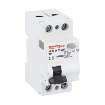 Lovato P1RD MCCB, 25A, 2 Pole, 30mA, Type A, 230V ac [P1RD2P25A030]; 276-5662