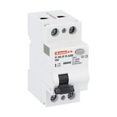 Lovato P1RD MCCB, 25A, 2 Pole, 300mA, Type A, 230V ac [P1RD2P25A300]; 276-5663