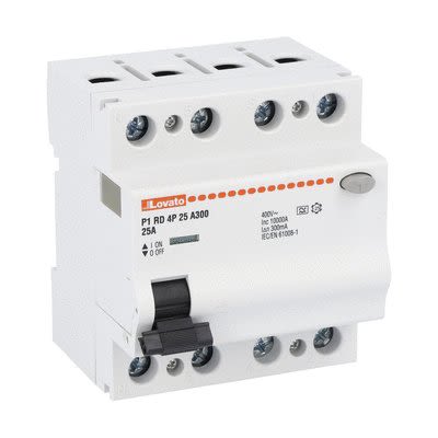 Lovato P1RD MCCB, 25A, 4 Pole, 300mA, Type A, 230 or 400V ac [P1RD4P25A300]; 276-5669