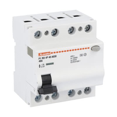Lovato P1RD MCCB, 40A, 4 Pole, 30mA, Type A, 230 or 400V ac [P1RD4P40A030]; 276-5670