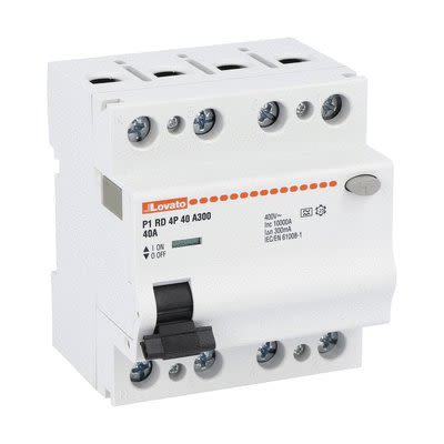 Lovato P1RD MCCB, 40A, 4 Pole, 300mA, Type A, 230 or 400V ac [P1RD4P40A300]; 276-5671