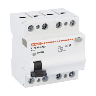 Lovato P1RD MCCB, 63A, 4 Pole, 300mA, Type A, 230 or 400V ac [P1RD4P63A300]; 276-5673