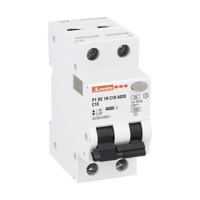 Lovato RCBO, 10A Current Rating, 1P + N Poles, 30mA Trip Sensitivity, Type A, P1RE1NC Range [P1RE1NC10A030]; 276-5676