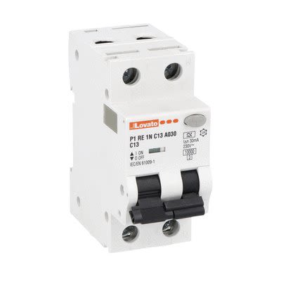 Lovato RCBO, 13A Current Rating, 1P + N Poles, 30mA Trip Sensitivity, Type A, P1RE1NC Range [P1RE1NC13A030]; 276-5678