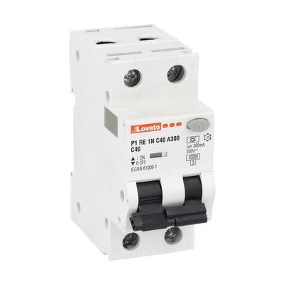 Lovato RCBO, 40A Current Rating, 1P + N Poles, 300mA Trip Sensitivity, Type A, P1RE1NC Range [P1RE1NC40A300]; 276-5688
