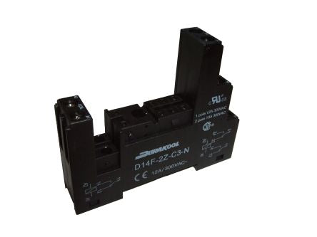 Durakool D14F 4 Pin 300V ac DIN Rail Relay Socket, for use with DM41, DM87N, DX87N Relays [D14F-1Z-C3-N]; 276-5945