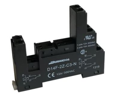 Durakool D14F 8 Pin 300V ac DIN Rail Relay Socket, for use with DM42, DM43, DM84, DM85, DX84, DX85 Relays [D14F-2Z-C3-N]; 276-5948