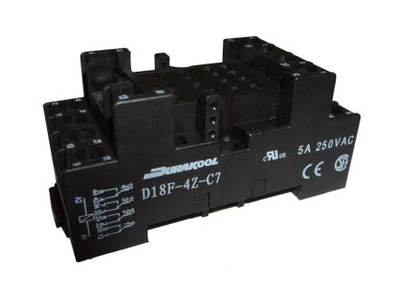 Durakool D14F 14 Pin 300V ac DIN Rail Relay Socket, for use with DX4, DXN Relays [D18F-4Z-C7]; 276-5954