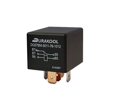 Durakool Plug In Power Relay, 12V dc Coil, 100mA Switching Current, SPST-NO [DG57BM-5021-76-1012-R]; 276-5975