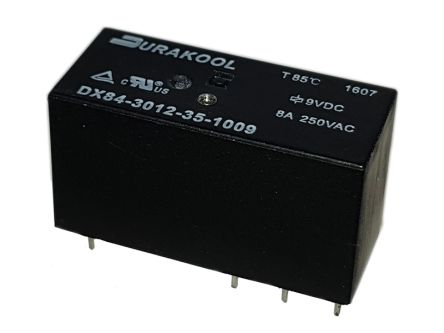 Durakool PCB Mount Power Relay, 12V dc Coil, 100mA Switching Current, DPDT-2C/0 [DX84-2012-35-1012]; 276-5993
