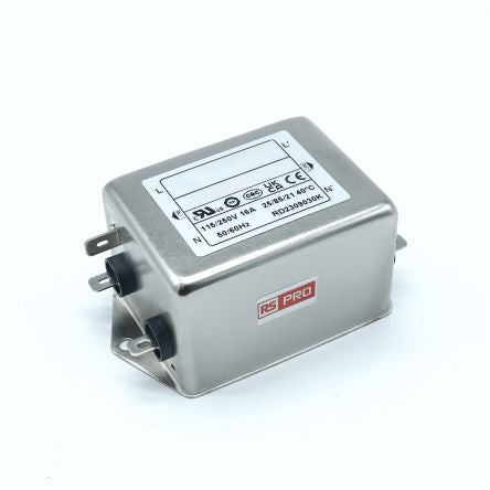 RS PRO 16A 250 V ac 50/60Hz, Chassis Mount EMI Filter, Fast-On, Single Phase [0]; 276-6297