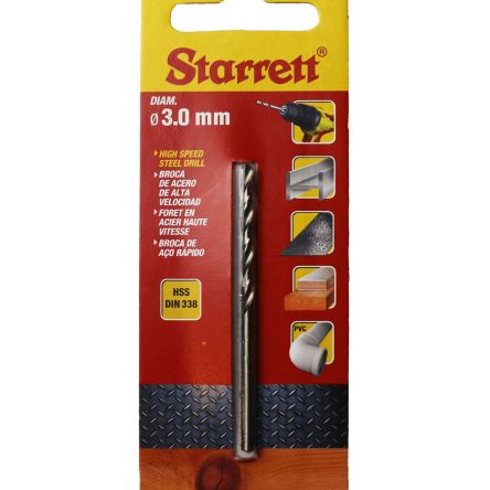 Starrett KBAR Series HSS Twist Drill Bit, 3mm Diameter, 61 mm Overall [KBAR030]; 276-8564