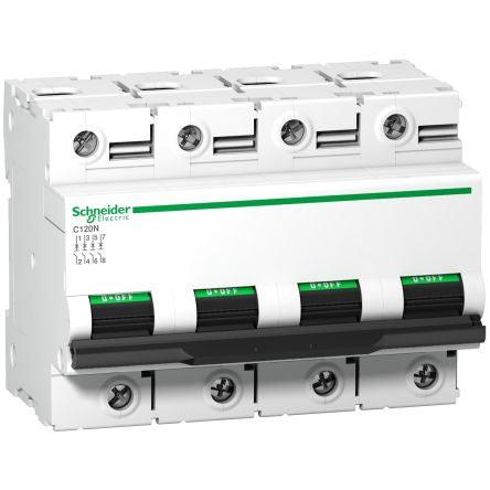 Schneider Electric Acti9 A9N MCB, 4P, 125A, 440V AC, 10000 A Breaking Capacity [A9N18377]; 276-8732