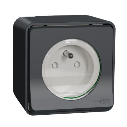 Schneider Electric Grey 1 Gang Plug Socket, 2 Poles, 16A, French 2P, Indoor, Outdoor Use [MUR36030]; 276-8898