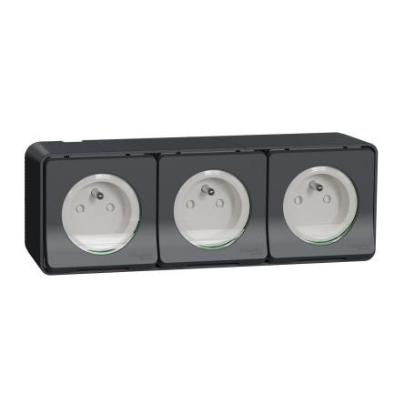 Schneider Electric Grey 3 Gang Plug Socket, 2 Poles, 16A, French 2P, Indoor, Outdoor Use [MUR36037]; 276-8899