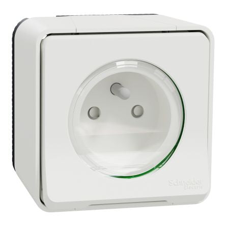 Schneider Electric White 1 Gang Plug Socket, 2 Poles, 16A, French 2P, Indoor, Outdoor Use [MUR39030]; 276-8903