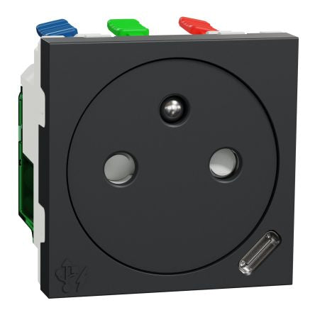 Schneider Electric Anthracite 2 Gang Plug Socket, 2 Poles, 10A [NU301554]; 276-8926