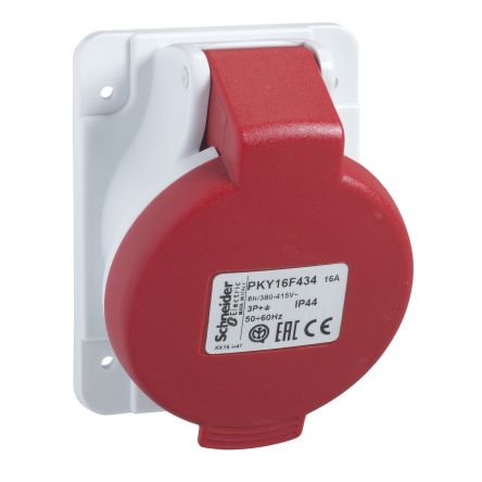 Schneider Electric, Mureva IP44 Grey Panel Mount 3P + N + E Socket Plug, Socket, Rated At 16A, 380 → 415 V [PKY16F435]; 276-8936