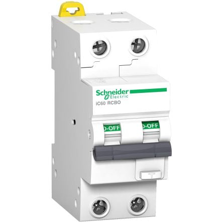 Schneider Electric RCBO, 10A Current Rating, 2P Poles, 30mA Trip Sensitivity, Type AC, Acti9 Range [A9D07210]; 276-9124