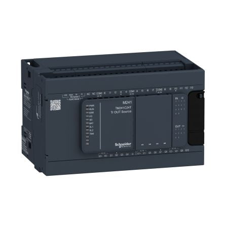 Schneider Electric Modicon M241 Series Logic Controller, 24 V dc Supply, Transistor Output, 24-Input, Current, Voltage [TM241C24T]; 276-9391