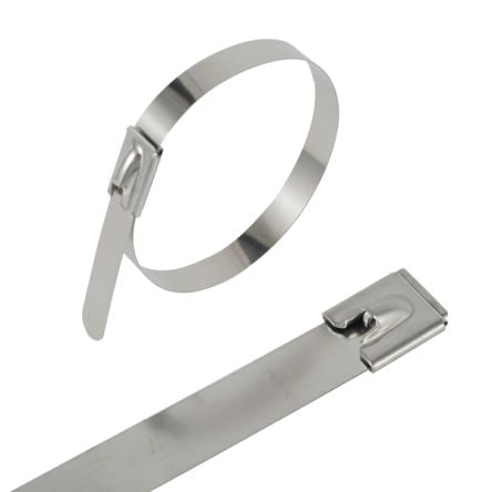 RS PRO Cable Ties, Ball Lock, 1200mm x 12 mm, Metallic 316 Stainless Steel, Pk-100 [0]; 276-9566