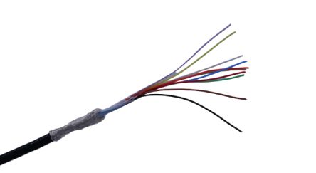 MICROWIRES TPU Shielded 0.08 mm² 10 Core Power Cable, Black Thermoplastic Polyurethane TPU, 50m [TPU-2819.10]; 276-9985