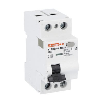 Lovato P1RD Residual Current Circuit Breaker, 40A, 2 Pole, 30mA, Type AC, 230V ac [P1RD2P40AC030]; 277-5040