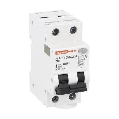 Lovato RCBO, 20A Current Rating, 1P+N Poles, 30mA Trip Sensitivity, Type C, P1 Range [P1RE1NC20AC030]; 277-5057