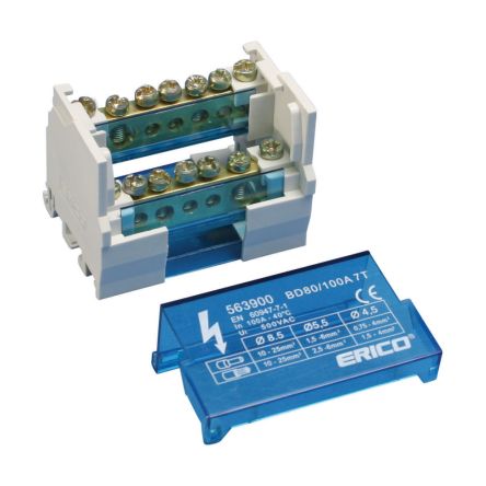 nVent ERIFLEX Distribution Block, 2 Way, 10 → 25mm², 100A, 500 V, Blue [563910]; 277-6169