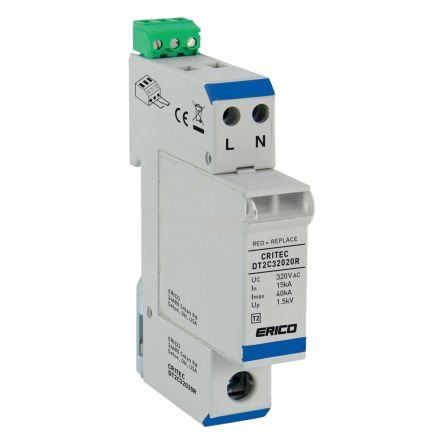 nVent ERICO Surge Protector, 35kA, 1500V ac, DIN Rail Mount [DT2C32011R]; 277-6232