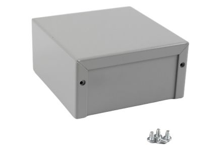 Hammond 1411-1412 Series Grey Aluminium, Steel Enclosure, Flanged, Grey Lid, 102 x 102 x 52mm [1412J]; 277-7392