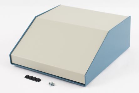 Hammond 1456 Series Blue Aluminium Aluminium Case, Flanged, Beige Lid, 259 x 254 x 102mm [1456KK4WHBU]; 277-7488