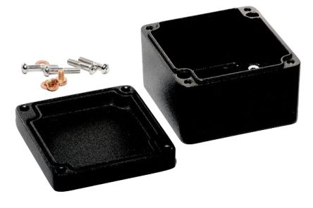 Hammond 1590Z Series Black Die Cast Aluminium Alloy Enclosure, IP68, Flanged, Black Lid, 75 x 80 x 52mm [1590Z100BK]; 277-7599