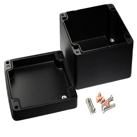 Hammond 1590Z Series Black Aluminium Enclosure, IP68, Flanged, Black Lid, 160 x 160 x90mm [1590Z160BK]; 277-7604