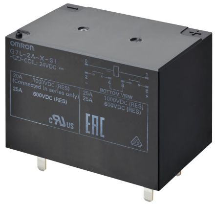 Omron PCB Mount Power Relay, 12V dc Coil, 30A Switching Current, DPST-NO [G7L-2A-X-SI-DC12]; 277-8728