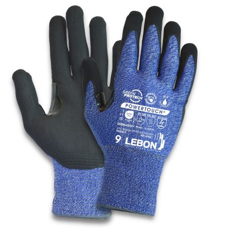 Lebon Protection POWERTOUCH Blue Elastane, HPPE, Polyamide Cut Resistant Cut Resistant Gloves, Size 7, Aqua Polymer [POWERTOUCH-7]; 277-8750