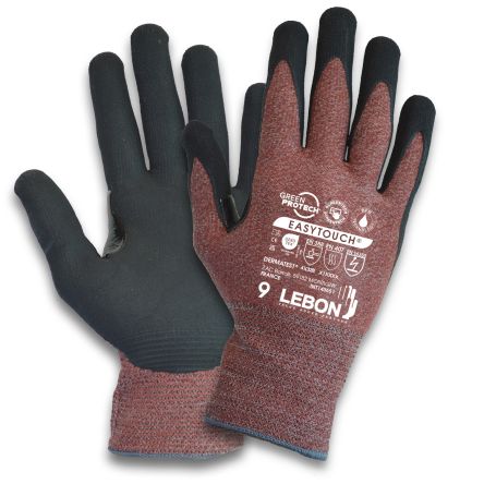 Lebon Protection EASYTOUCH Black Elastane, Polyamide Cut Resistant Work Gloves, Size 9, Aqua Polymer Coating [EASYTOUCH-9]; 277-9468