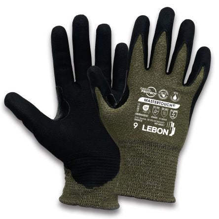Lebon Protection MASTERTOUCH Red Elastane, HPPE, Polyamide Cut Resistant Cut Resistant Gloves, Size 9, Aqua Polymer [MASTERTOUCH-9]; 277-9474