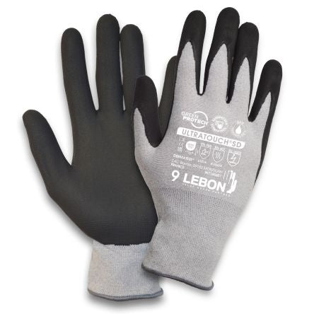 Lebon Protection ULTRATOUCH Grey Elastane, Polyamide Abrasion Resistant Work Gloves, Size 10, Aqua Polymer Coating [ULTRATOUCH/SD-10]; 277-9485