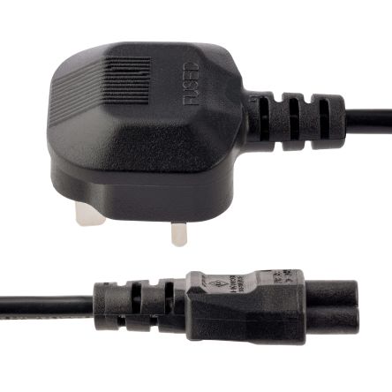 StarTech.com Right Angle Type G UK Plug to Straight IEC C5 Socket Power Cord, 2m [PXTNB3SUK2M]; 277-9817